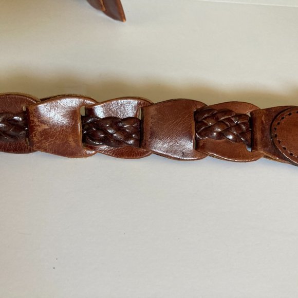 Genuine Brown Leather Belt Solid Brass Buckle- Size M/L - Picture 4 of 6